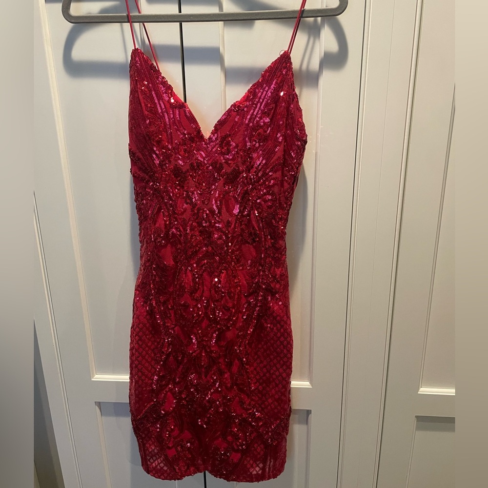B Darlin Strapless Ruby Sequin Dress